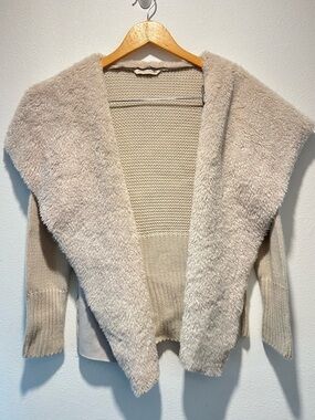 Soft Surroundings Faux Fur Suede Open Asymmetric Beige Cardigan Sweater Size PM
